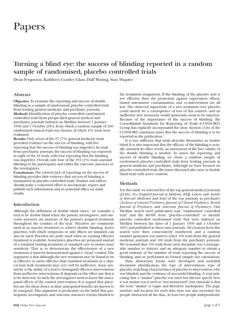 Turning A Blind Eye - The Success of Blinding Reported in A Random ...
