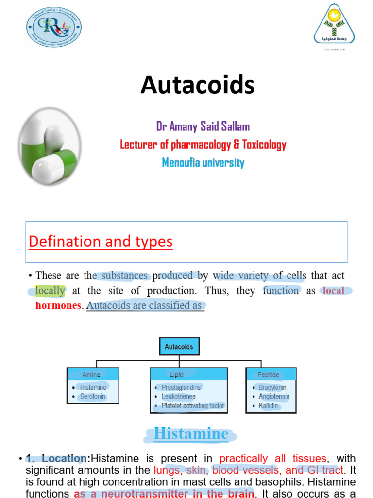 Overview of Autacoids and Histamine Functions | PDF | Nonsteroidal Anti ...