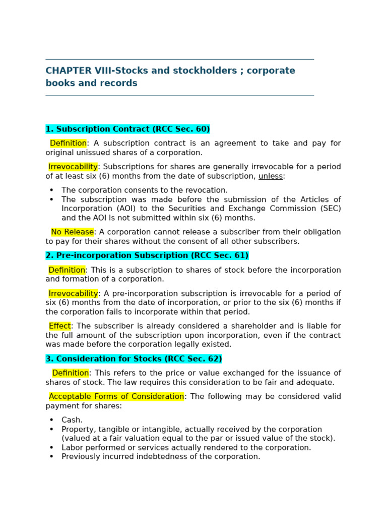 Corporate Stockholder Rights and Obligations | PDF | Stocks | Corporations