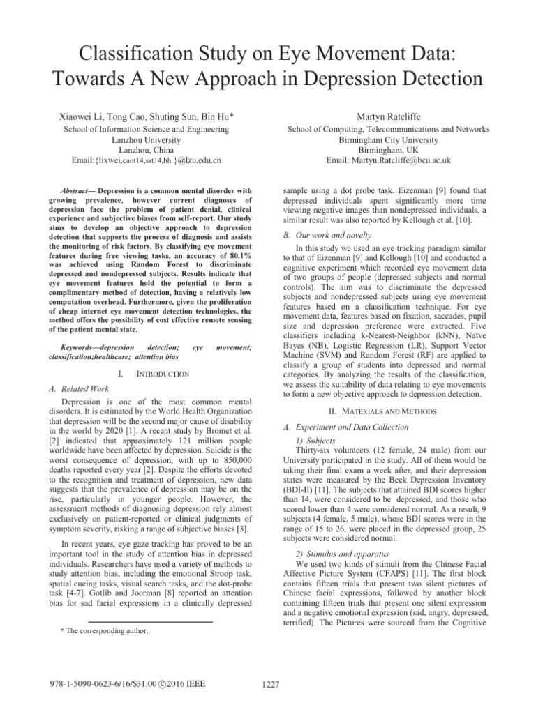 Classification Study On Eye Movement Data Towards A New Approach in ...