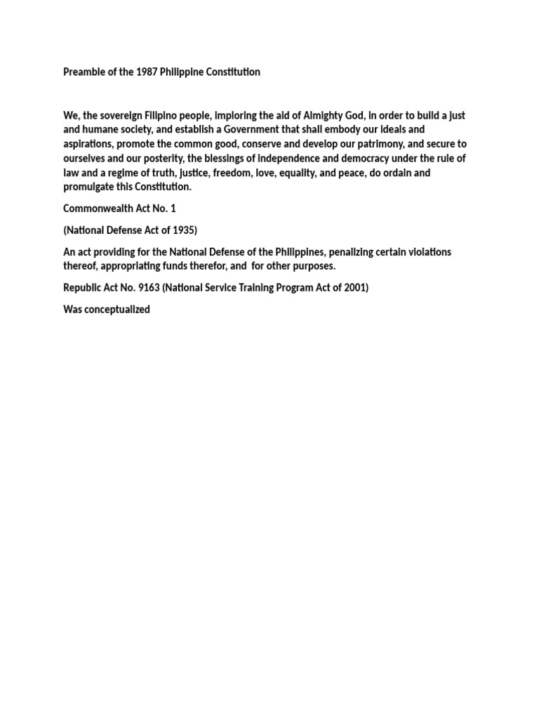 Preamble of the 1987 Philippine Constitution | PDF