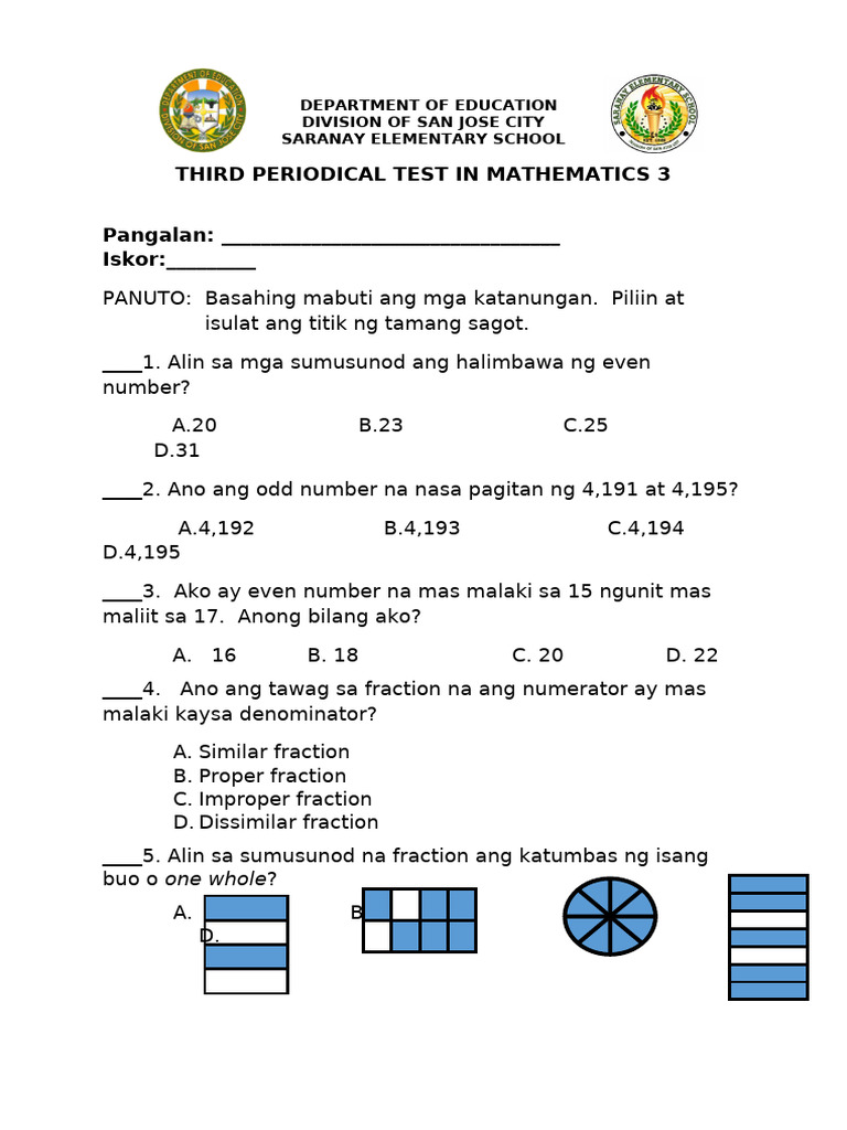 GRADE 3-MATH 3rd Periodical Final | PDF