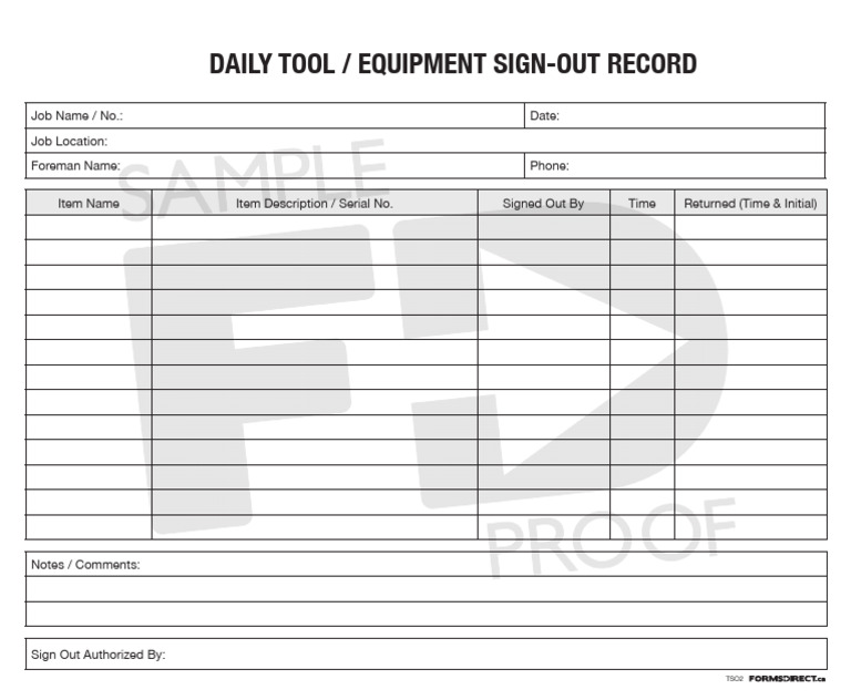 Daily Tool Sign-Out Record Template | PDF