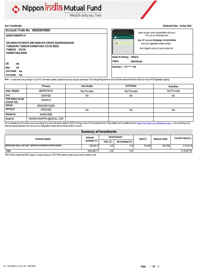 Nippon India Small Cap Fund Statement | PDF | Government Finances | Taxes