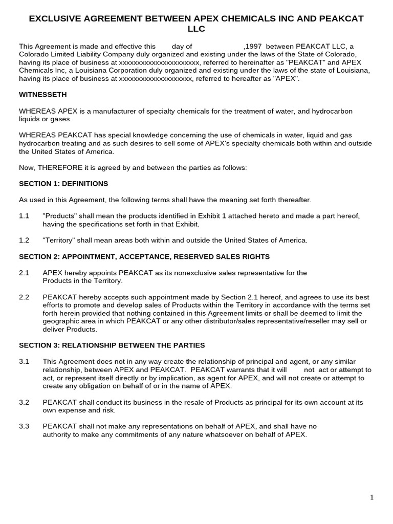 Apex Chemicals and Peakcat LLC Agreement | PDF | Trade Secret ...