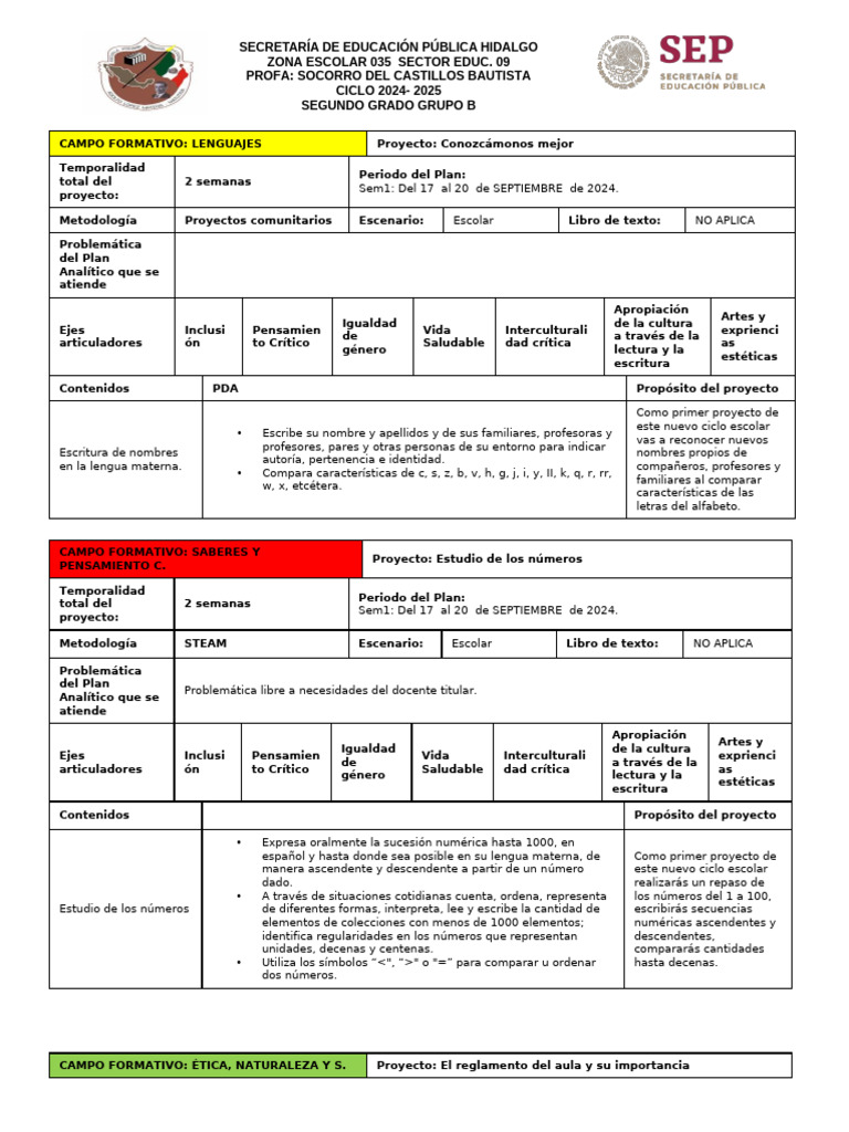 Proyectos Educativos para Segundo Grado | PDF | Salón de clases ...
