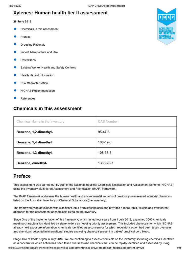 Xylenes Human Health Assessment Report | PDF | Toxicity