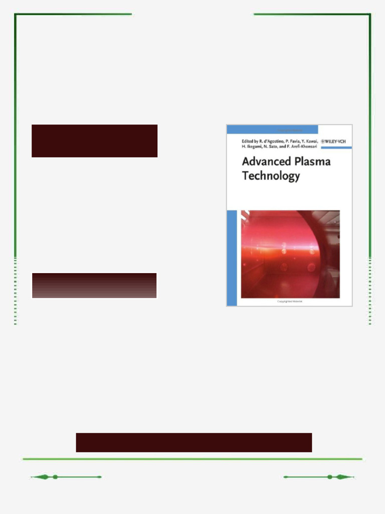 Advanced Plasma Technology 1st Edition Riccardo D'Agostino Ebook Fresh ...