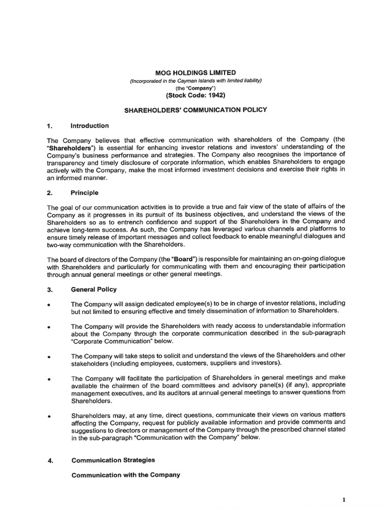 MOG Shareholders Communication Policy | PDF