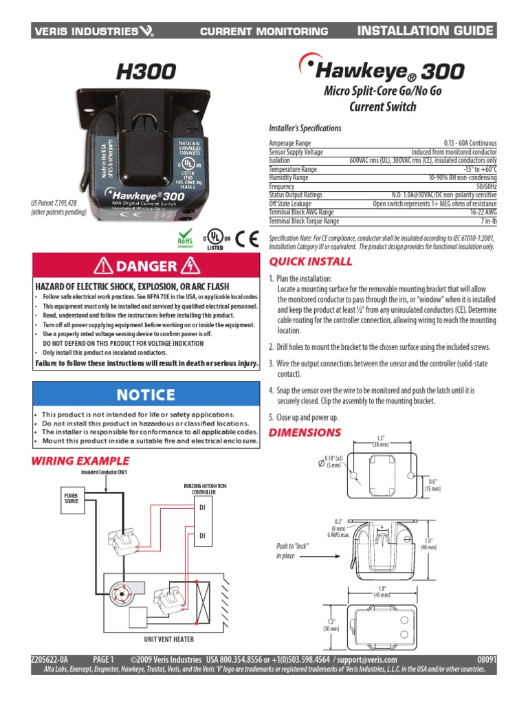 Hawkeye Micro Split Current Switch PDF Switch Electrical Wiring