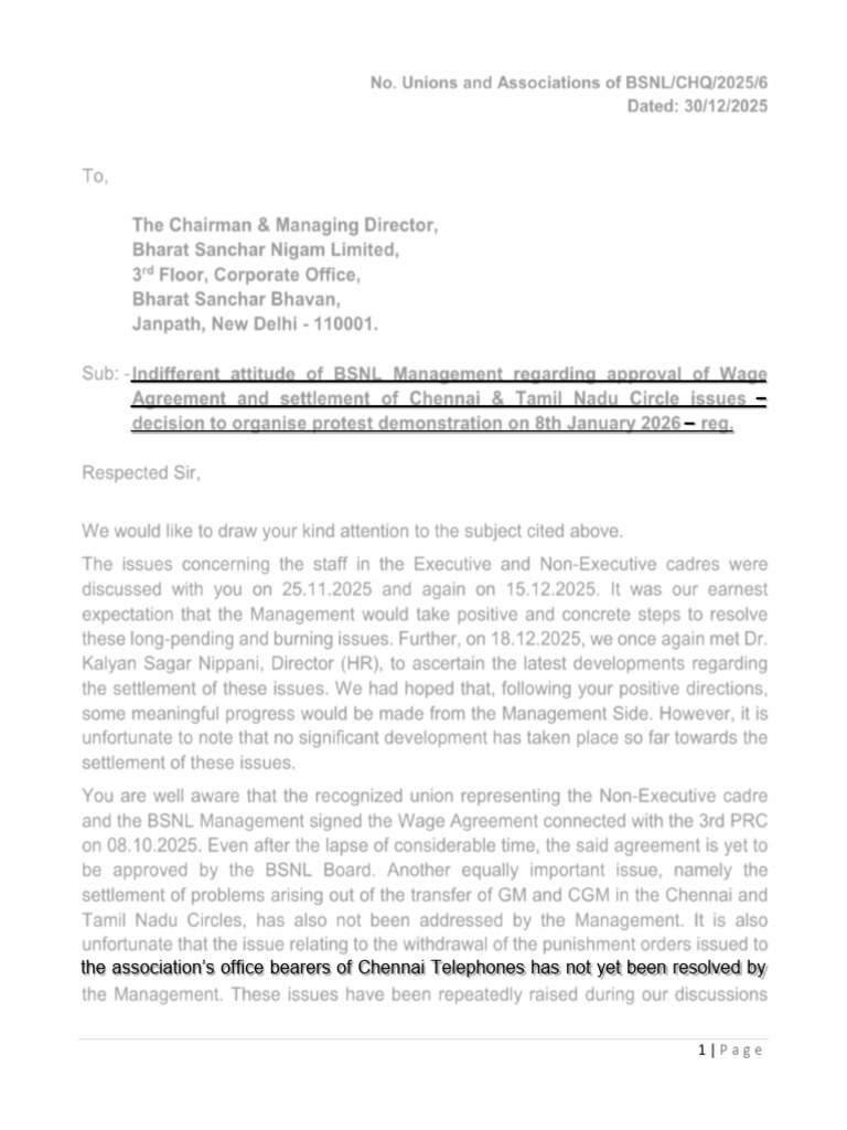 1767157310agitation Notice From Union & Association | PDF