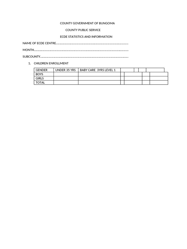 Bungoma ECDE Enrollment Statistics | PDF