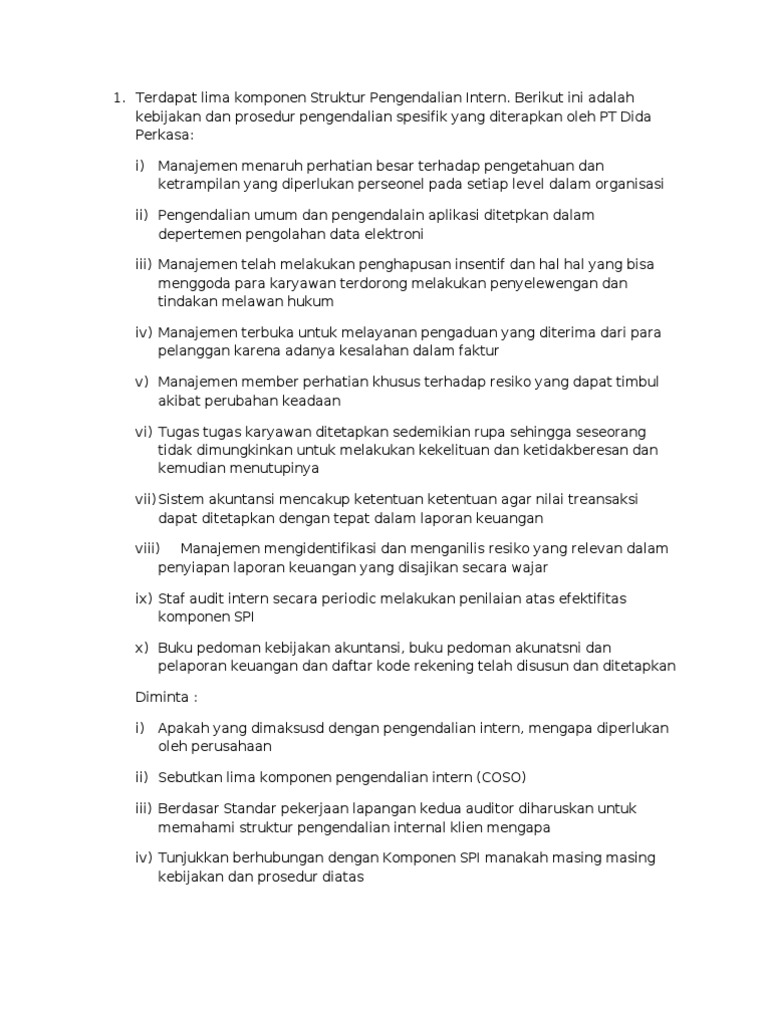 Soal Struktur Pengendalian Intern