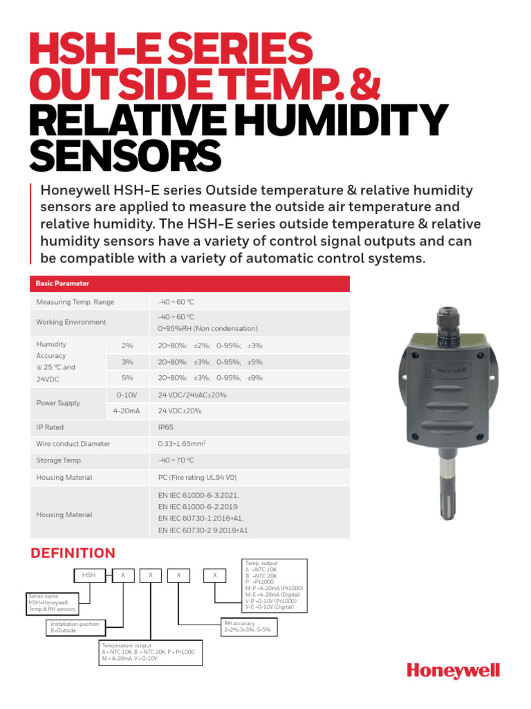 Honeywell HSH-E Temp & Humidity Sensors | PDF | Electronics ...
