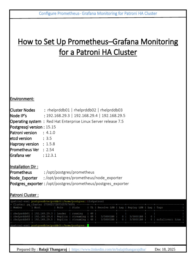 Patroni HA Cluster Monitoring Setup | PDF | Computer Cluster ...