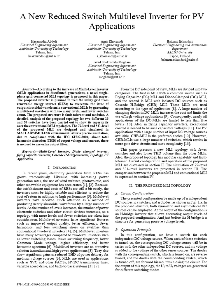 New Reduced Switch MLI for PV Systems | PDF | Power Inverter | Electricity