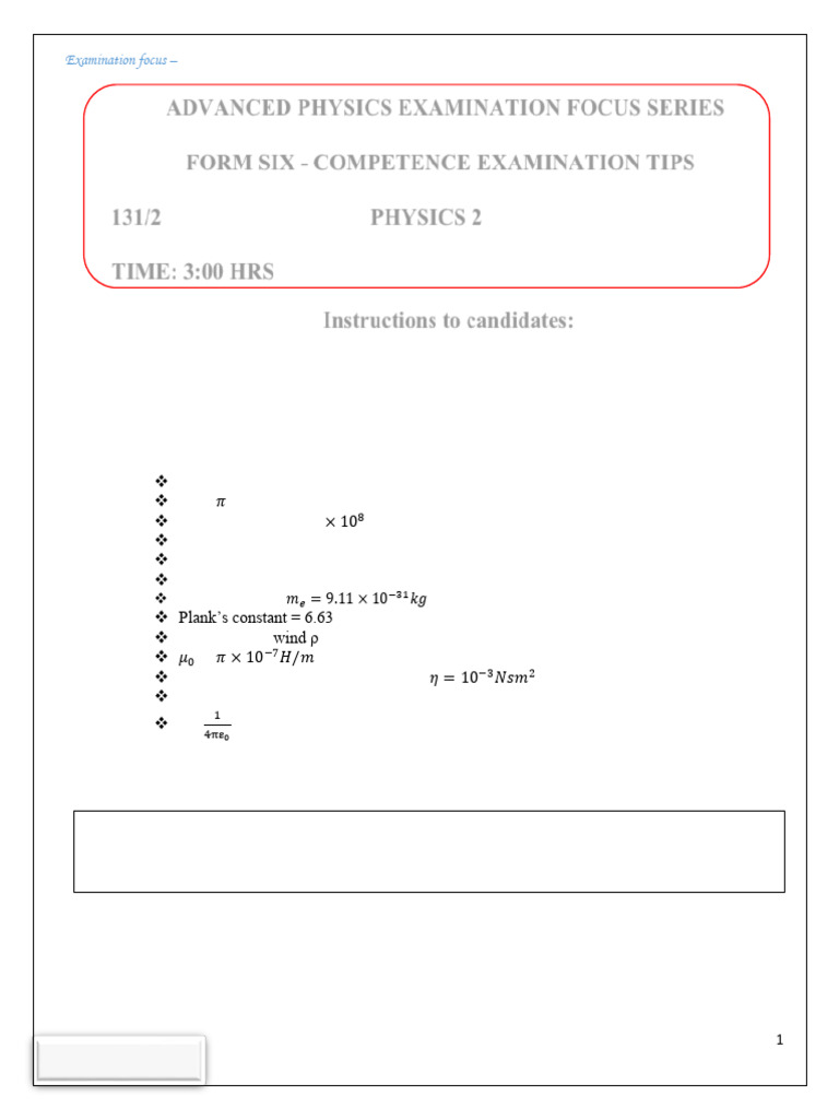 Advanced Physics Examination Focus Guide | PDF | Fluid Dynamics ...