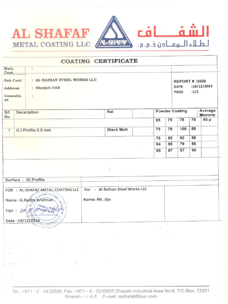 Powder Coating Certificate | PDF