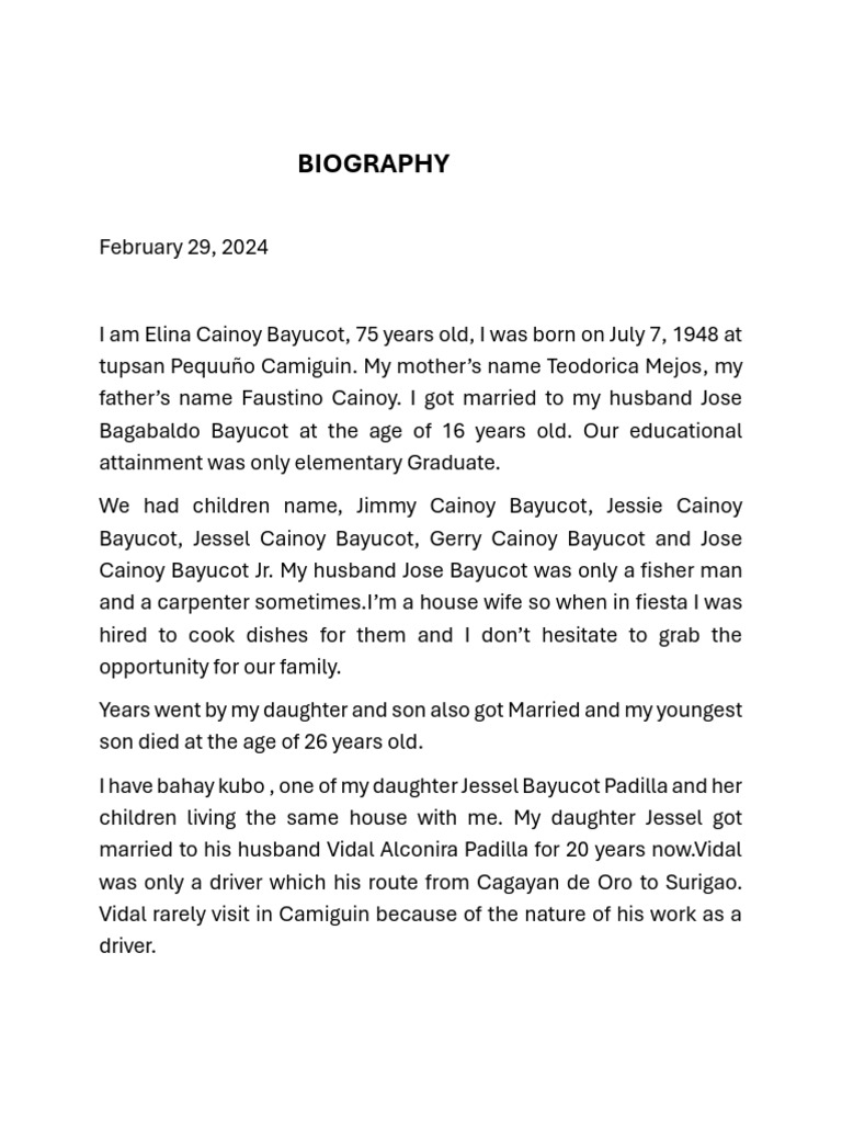 Elina Bayucot's Family Biography | PDF