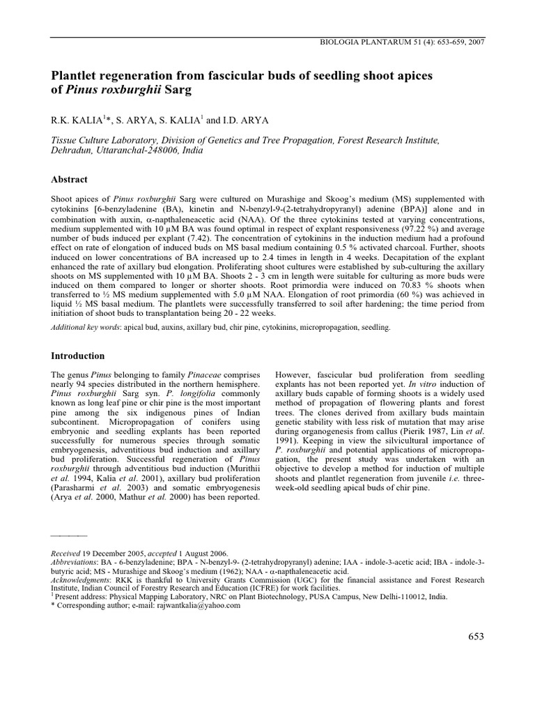 Kalia Et Al. - 2007 - Plantlet Regeneration From Fascicular Buds of ...