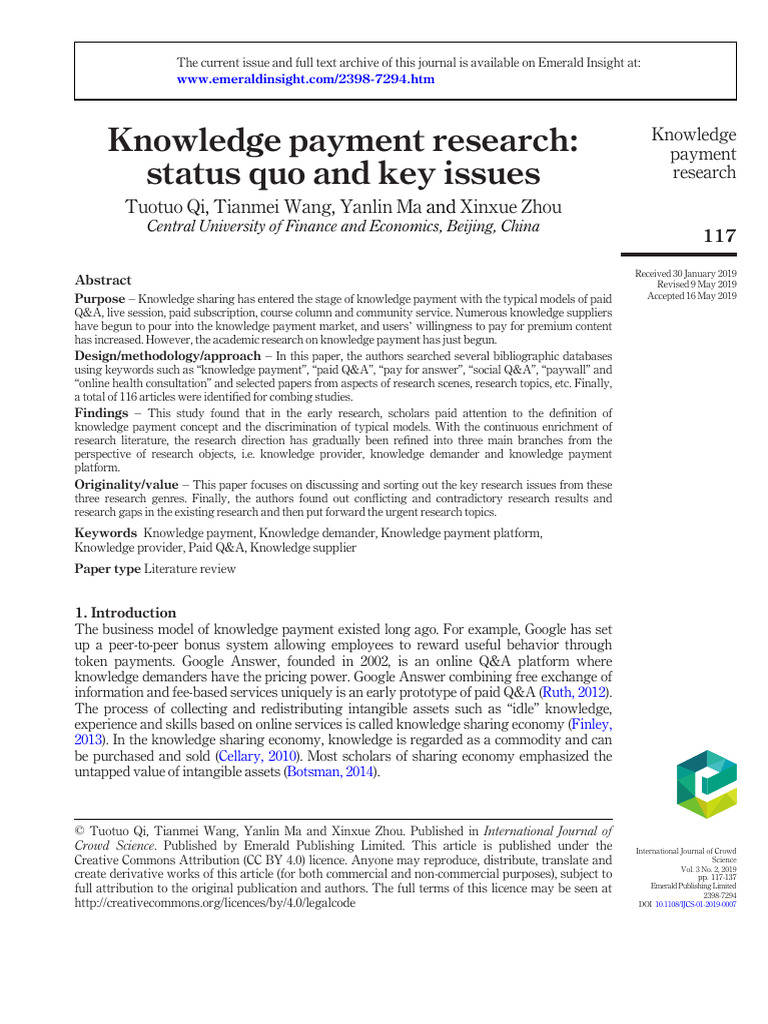 Key Issues in Knowledge Payment Research | PDF