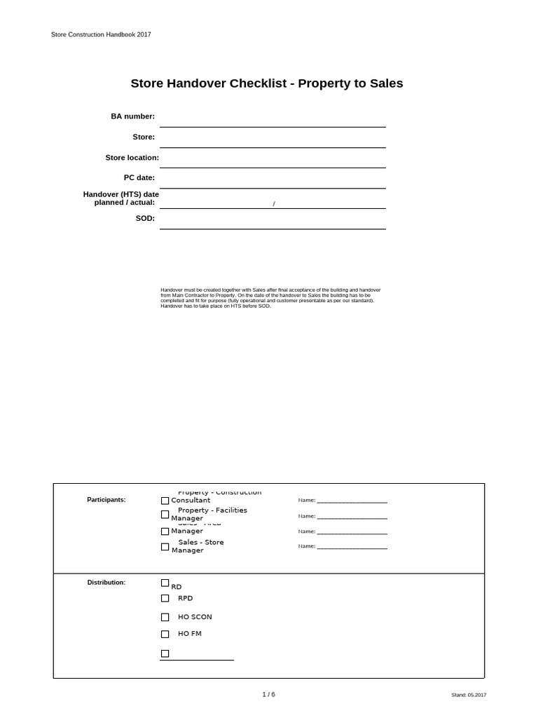 Store Handover Checklist Guide 2017 | PDF | Air Conditioning | Building ...