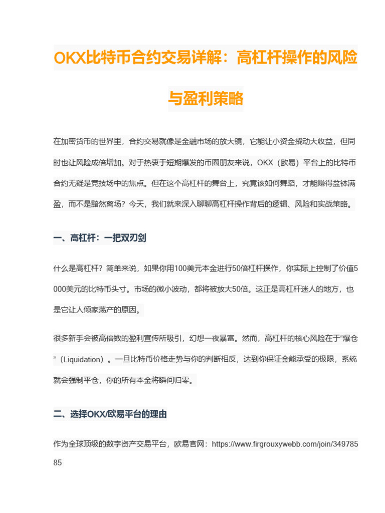 OKX平台比特币合约交易详解：高杠杆操作的风险与盈利策略| PDF