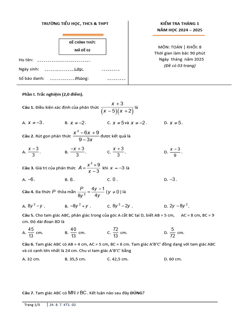 T. KT1. 02 - (Lần 4) | PDF