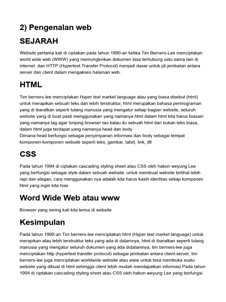 Sejarah dan Struktur Website: HTML & CSS | PDF