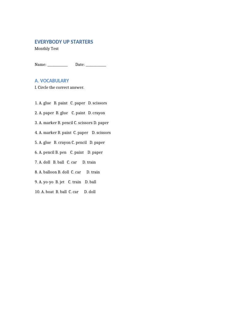 Monthly Vocabulary and Listening Test | PDF