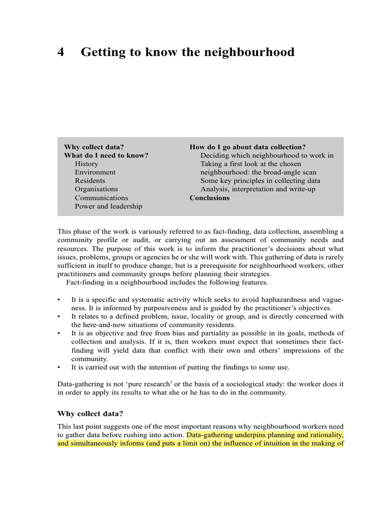 Data Collection in Community Work | PDF | Community | Data