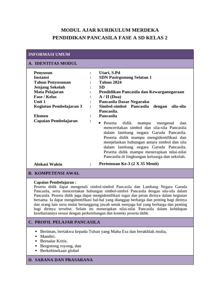 Modul Ajar Pancasila Kelas 2 SD | PDF