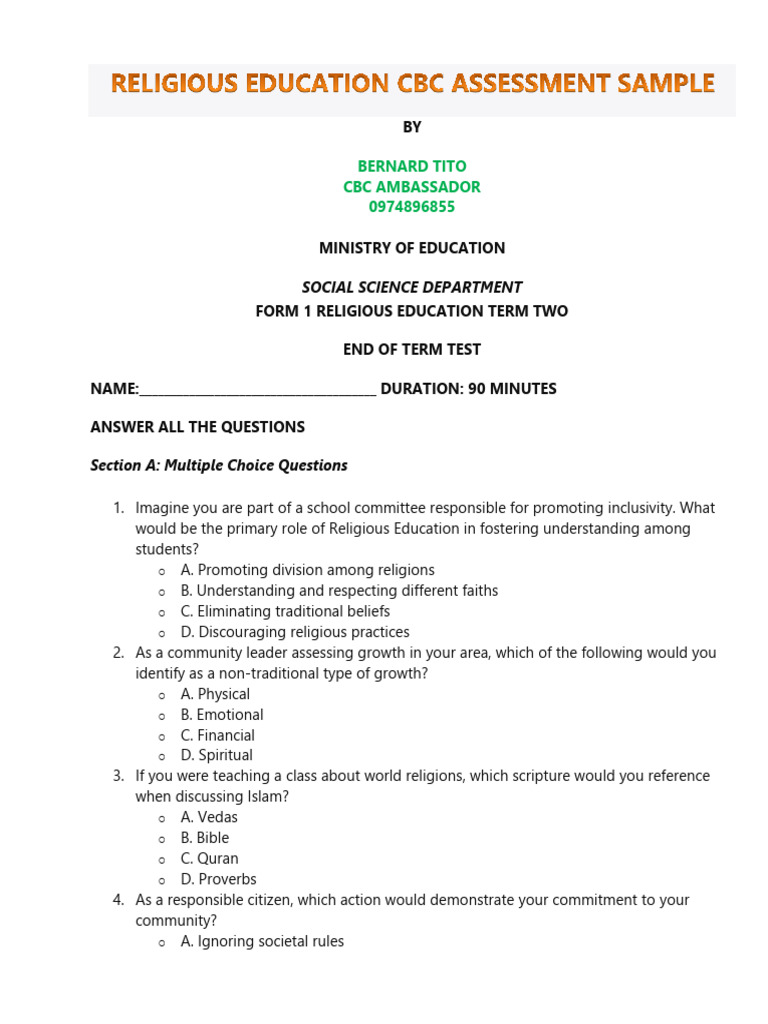 Religious Education CBC Assessment Guide | PDF | Religious Texts | Faith