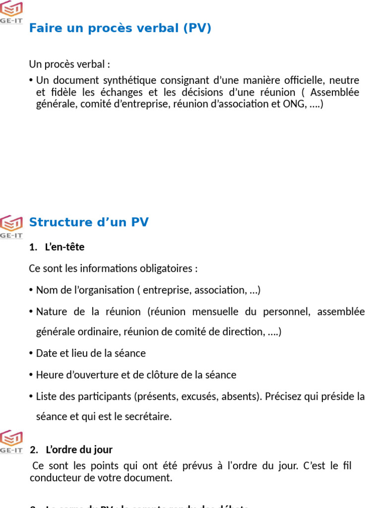 Guide de rédaction d'un procès verbal | PDF