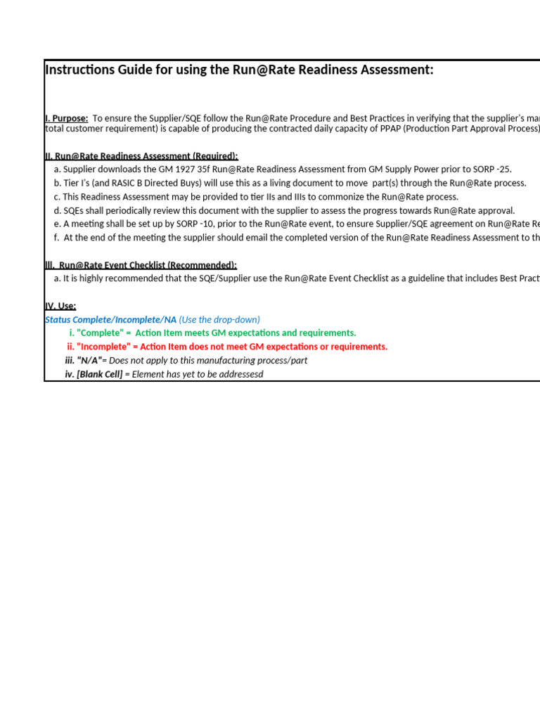 Run@Rate Readiness Assessment Guide | PDF