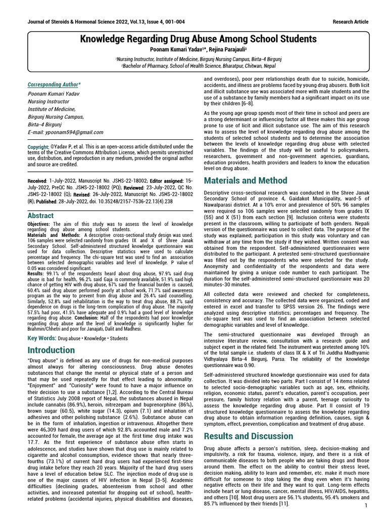 Student Knowledge on Drug Abuse | PDF | Substance Abuse | Recreational ...