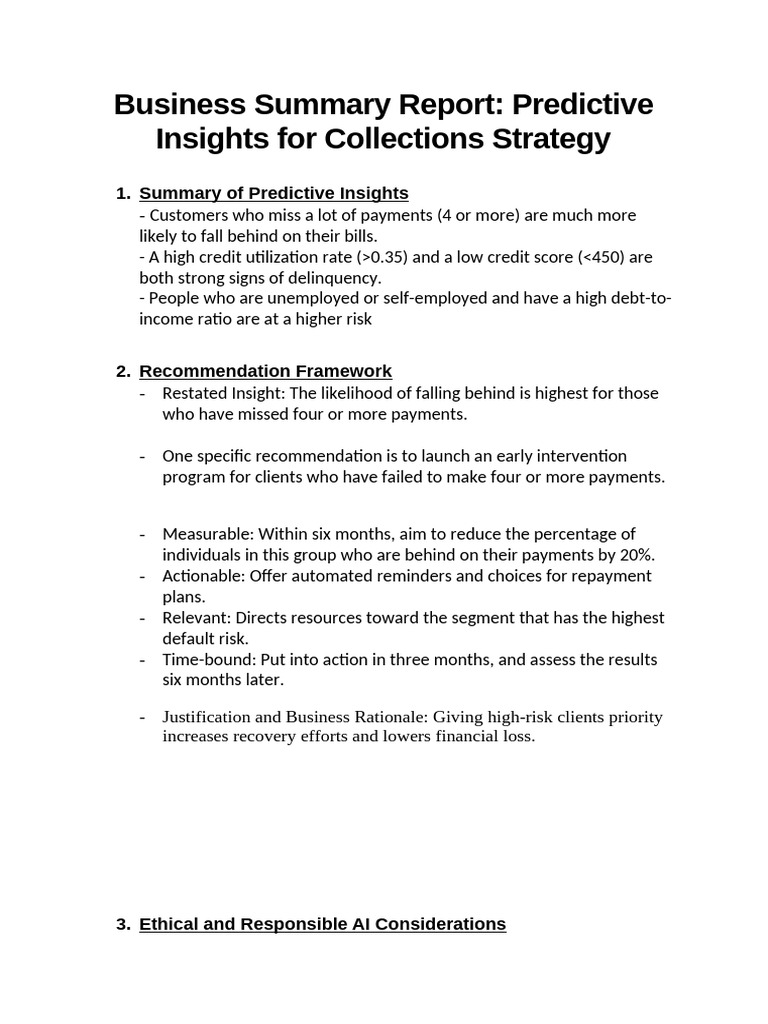 Predictive Insights for Collections Strategy | PDF