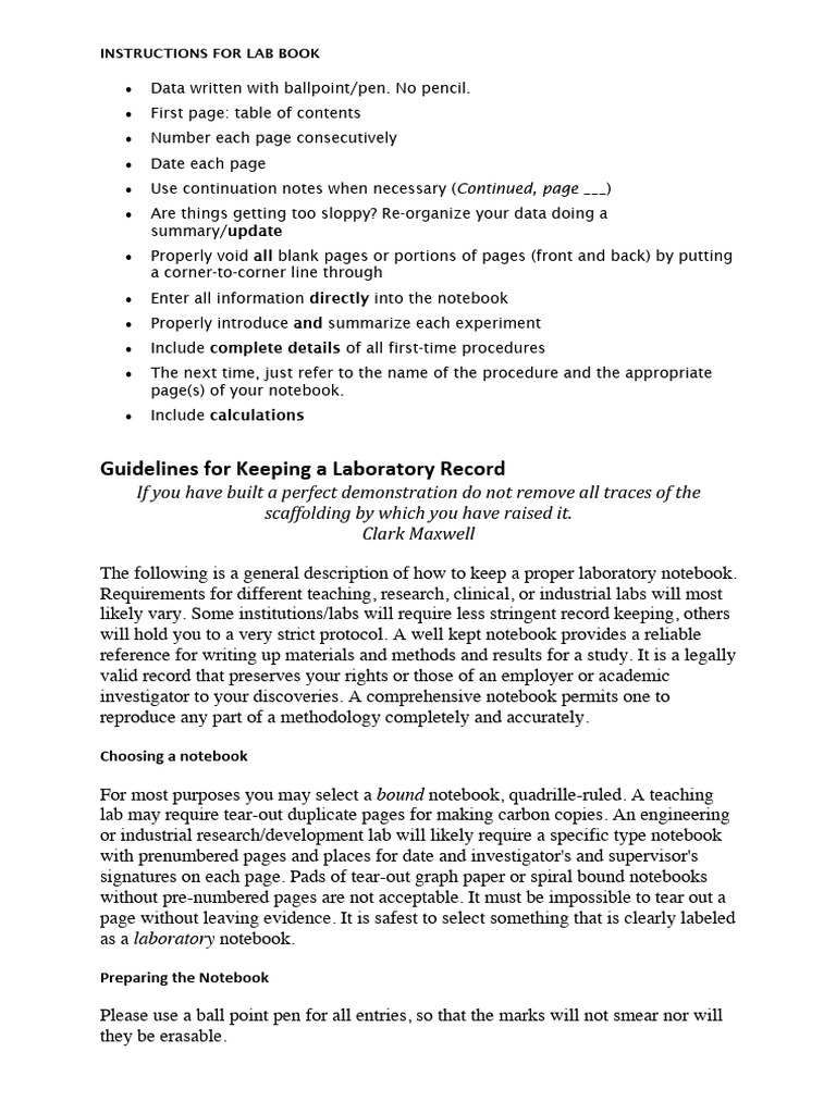 Laboratory Notebook Guidelines | PDF | Notebook | Experiment