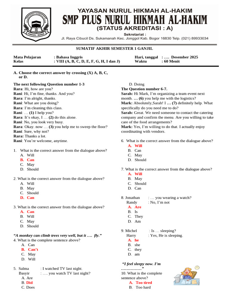 English Final Exam Semester 1 | PDF | Syntax | Grammar