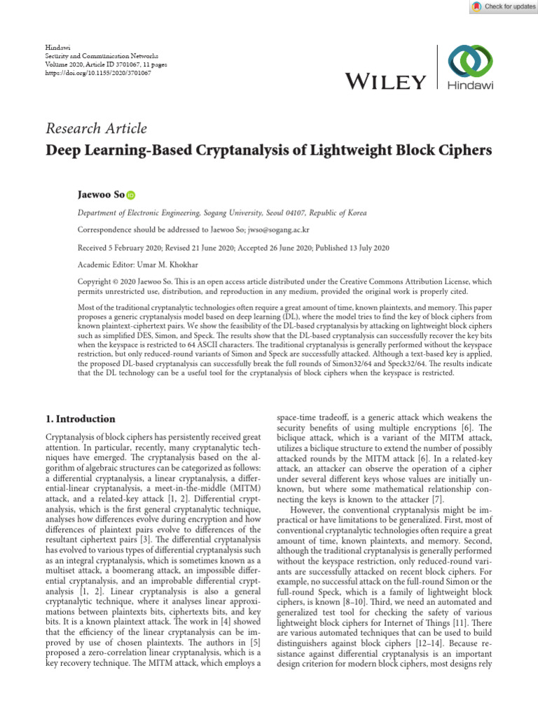 Deep Learning for Lightweight Cipher Cryptanalysis | PDF ...