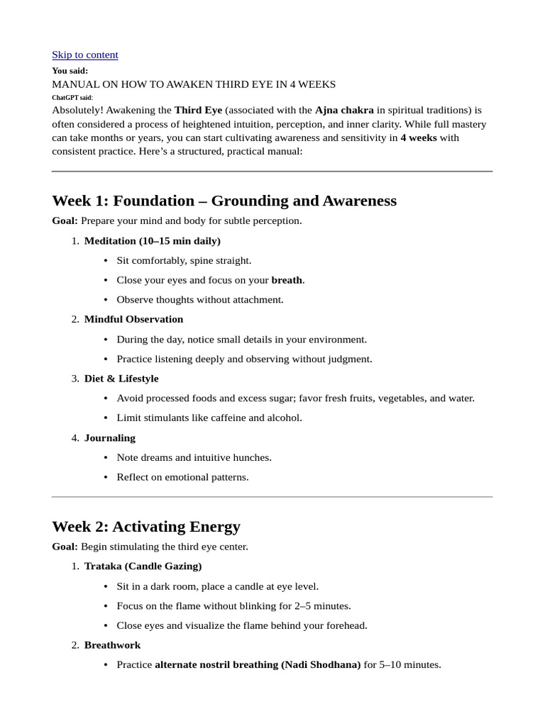 4-Week Third Eye Awakening Guide | PDF | Meditation | Dream