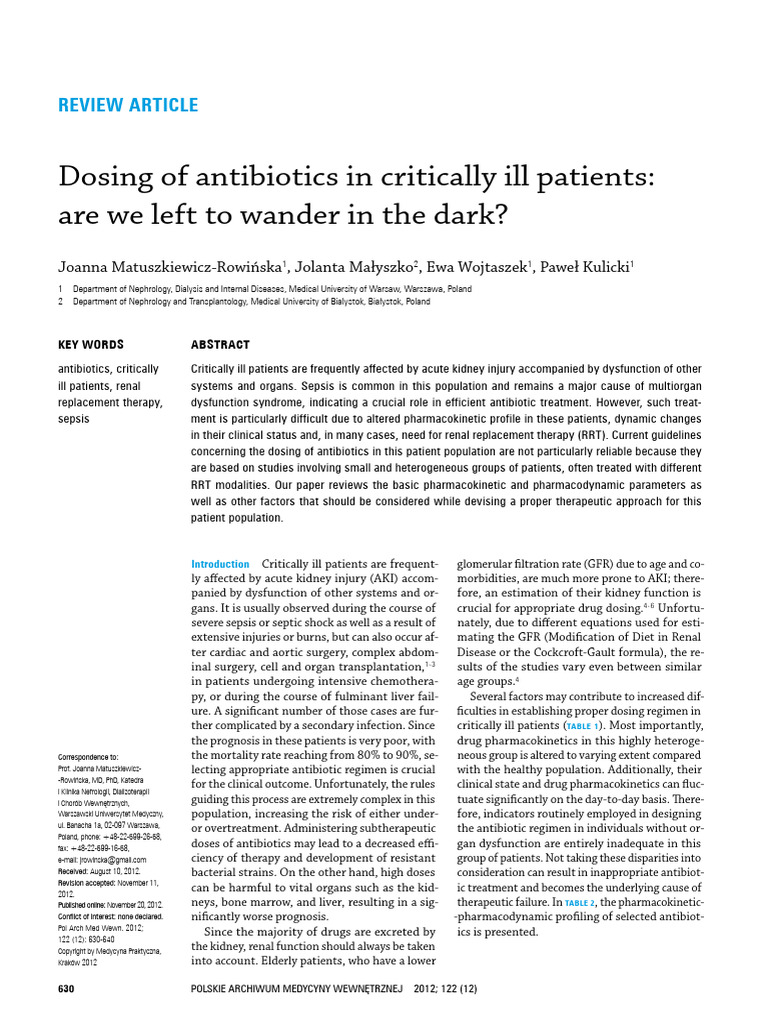 Antibiotic Dosing in Critically Ill Patients | PDF | Pharmacokinetics ...