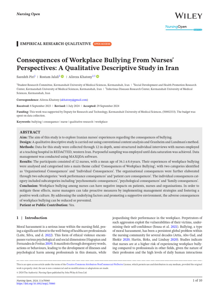 Consequences of Bullying in Nursing | PDF | Bullying | Workplace Bullying