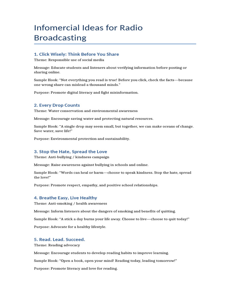 Engaging Radio Infomercial Ideas | PDF