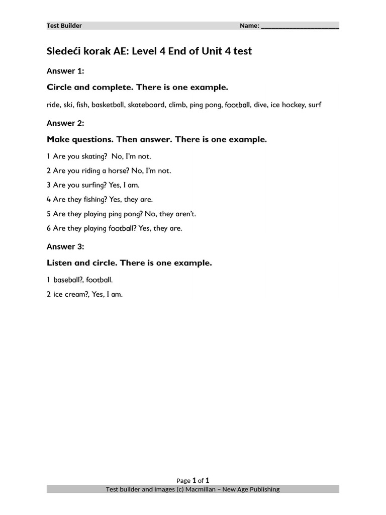 L4 End of Unit 4 Test Answerkey | PDF