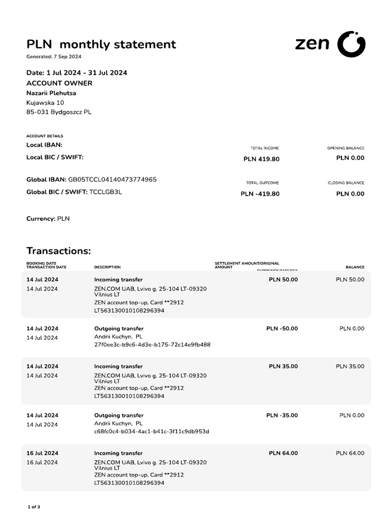 PLN Account Statement | PDF