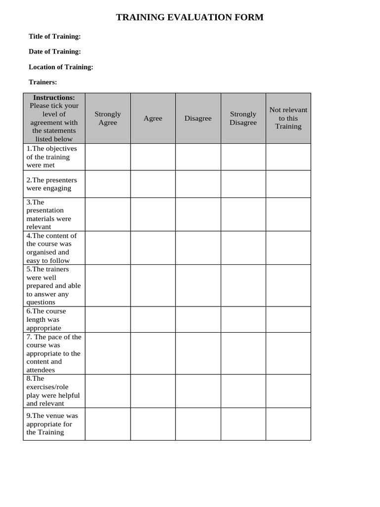 Training Evaluation Feedback Form | PDF