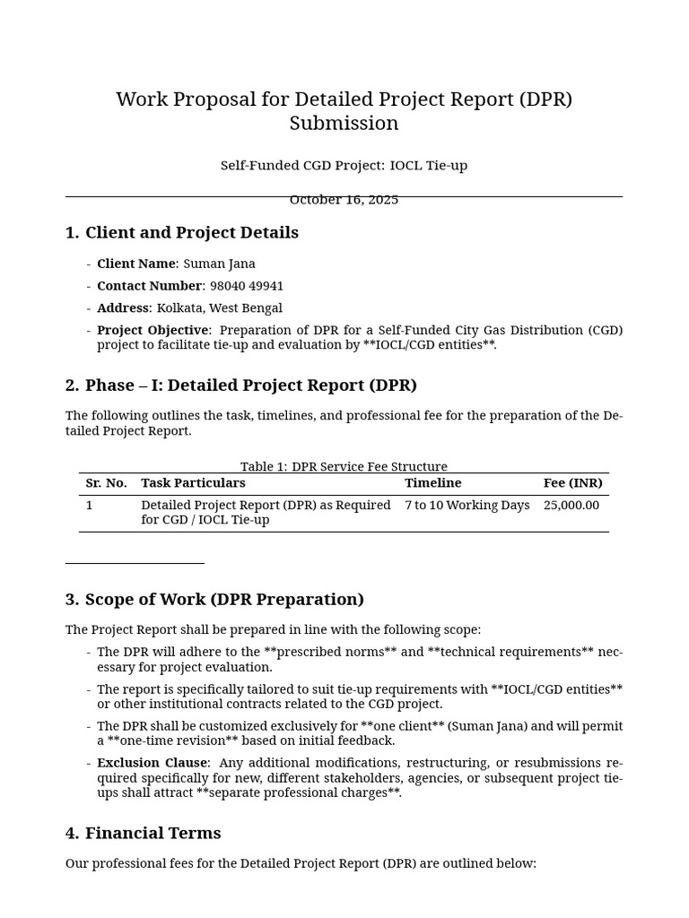 Work Proposal For DPR Submission | PDF