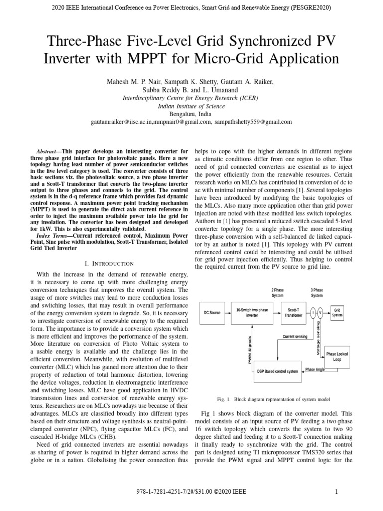 Five-Level PV Inverter for Micro-Grid Integration | PDF | Power ...