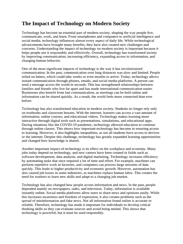 Technology's Role in Modern Society | PDF | Educational Technology ...